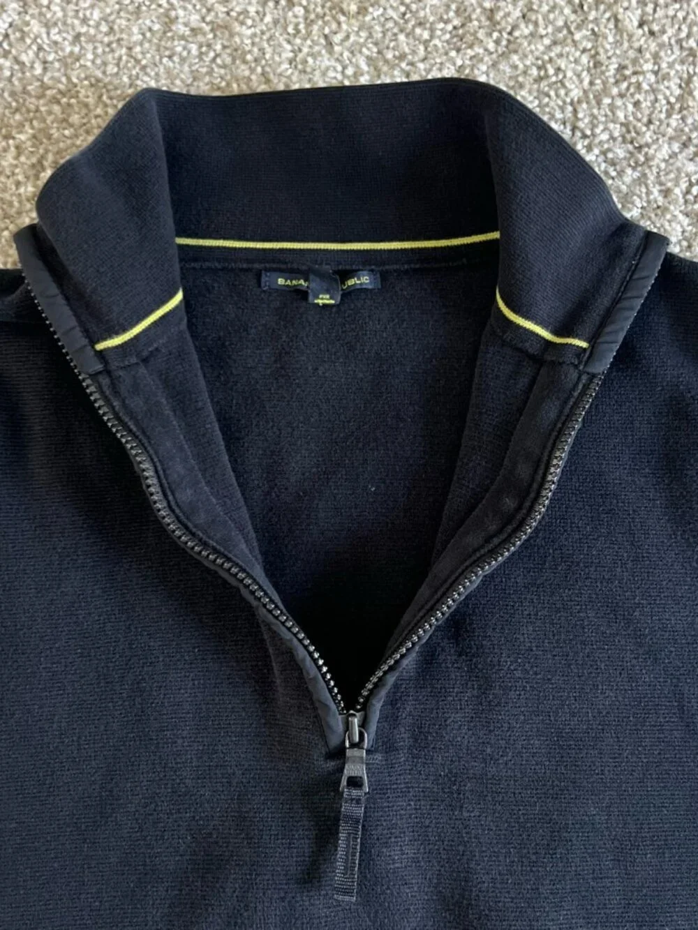 Y2K Banana Republic Quarter Zip 1/4 Zip Sweater Men Elbow Patch Cotton Black L